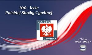 Zdjęcie polskiej flagi  i godła z napisem