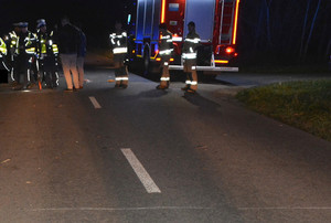 Policjanci i strażacy na miejscu wypadku śmiertelnego
