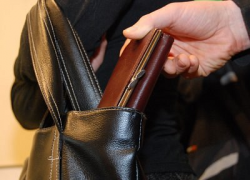 Ręka z portfelem zabieranym z torebki damskiej