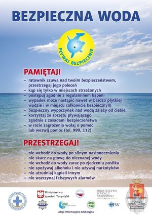 Plakat z zasadami bezpieczeństwa na d wodą