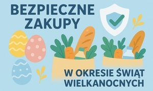 plakat z elementami świątecznymi i tytuł Bezpieczne zakupy