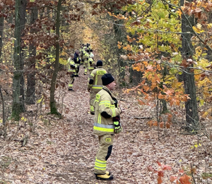 funkcjonariusze różnych służb podczas ćwiczeń w lesie