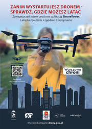 Osoba i dron oraz nazwa akcji