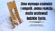 plakat ze śniegiem i termometrem oraz zasadami bepieczeństwa