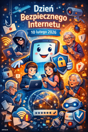 plakat z osobami przed ekranem komputera