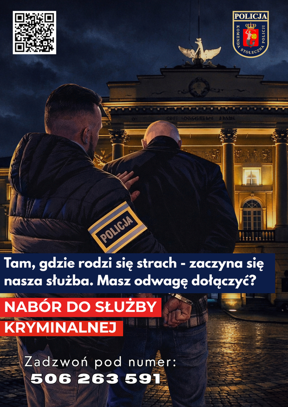 plakat z policjantem i zatrzymanym